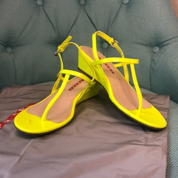 Prada Patent Leather Halter Demi Wedge Sandals - Picture 1 of 13